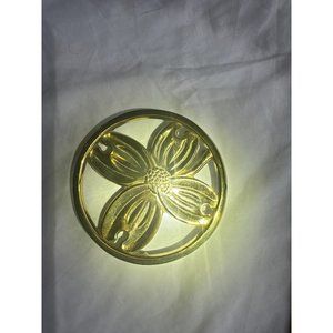 1950 Virginia Metalcrafters Vintage Brass Dogwood Inspired Gold Trivet